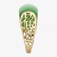 Womens 3MM Genuine Green Jade 14K Gold Over Silver Band