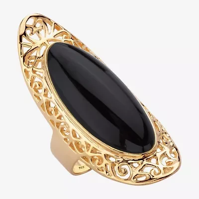 Womens Genuine Black Jade 14K Gold Over Silver Cocktail Ring