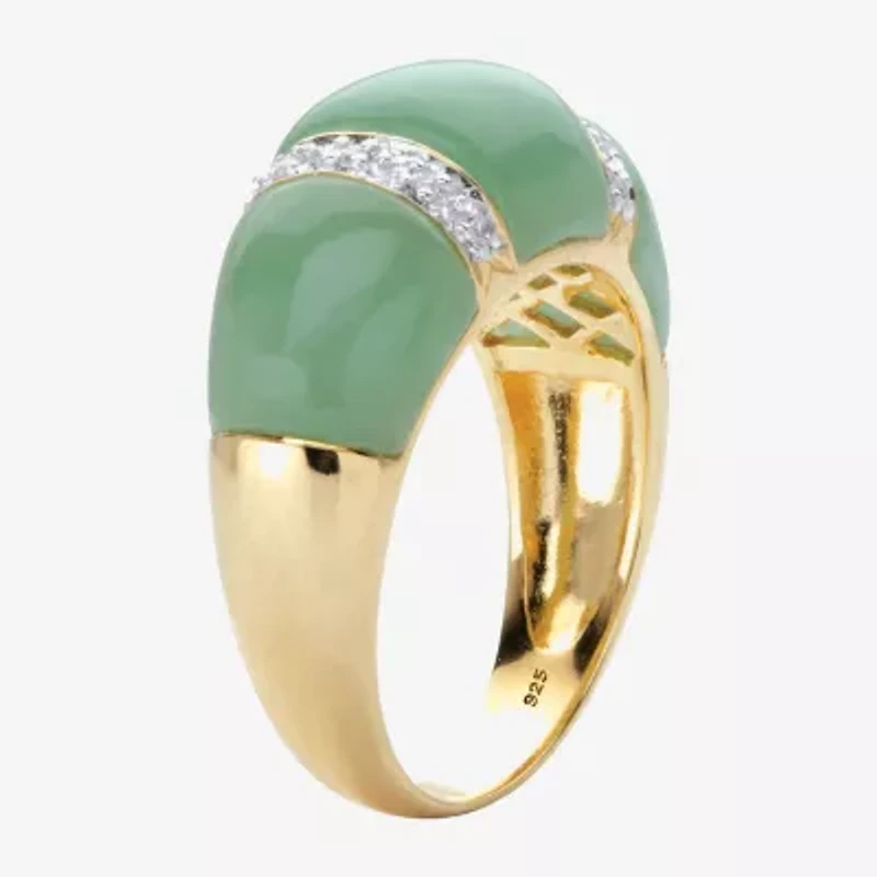 Womens 3MM Genuine Green Jade 14K Gold Over Silver Band