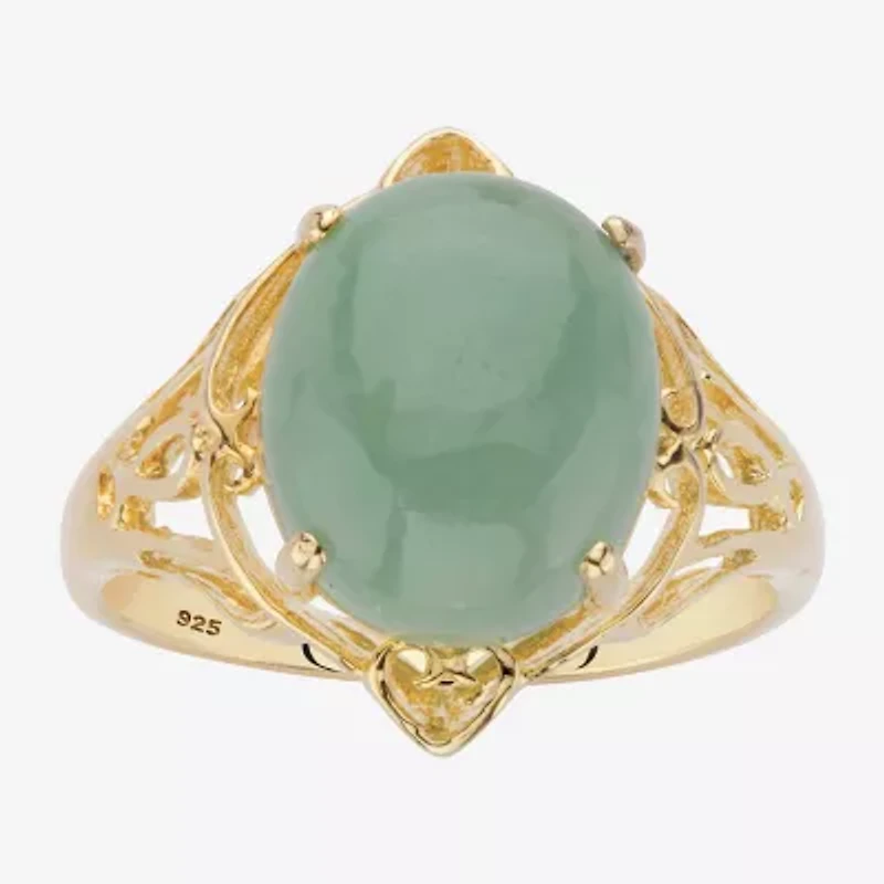Womens Genuine Green Jade 14K Gold Over Silver Cocktail Ring