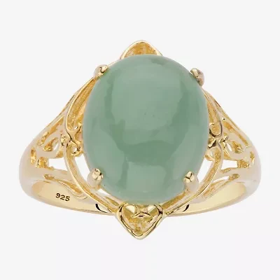 Womens Genuine Green Jade 14K Gold Over Silver Cocktail Ring