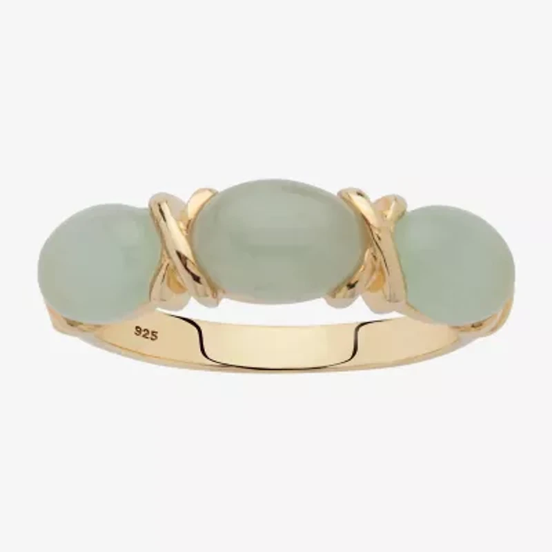 Womens 2.5MM Genuine Green Jade 14K Gold Over Silver Band