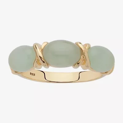 Womens 2.5MM Genuine Green Jade 14K Gold Over Silver Band