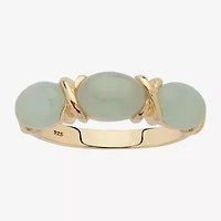 Womens 2.5MM Genuine Green Jade 14K Gold Over Silver Band