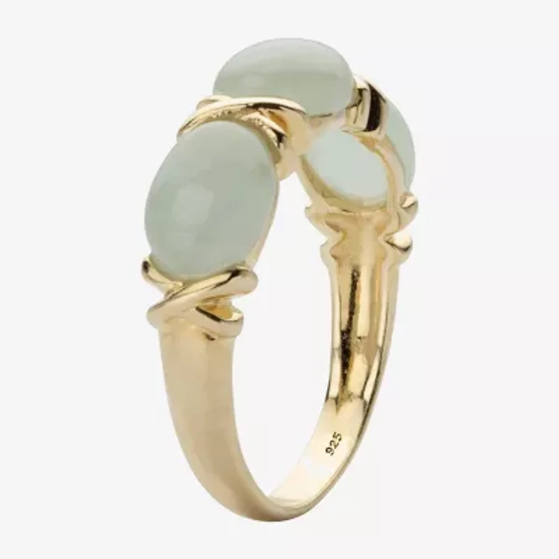 Womens 2.5MM Genuine Green Jade 14K Gold Over Silver Band