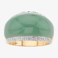 Womens 3MM Genuine Green Jade 14K Gold Over Silver Band