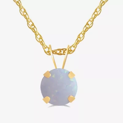 Womens Gemstone 10K Gold 6MM Round Pendant Necklace