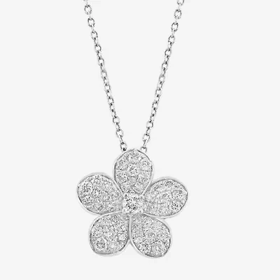 Effy  (E-F / Vs2-Si1) Womens 3/4 CT. T.W. Lab Grown White Diamond Sterling Silver Flower 16 Inch Pendant Necklace