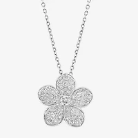 Effy  (E-F / Vs2-Si1) Womens 3/4 CT. T.W. Lab Grown White Diamond Sterling Silver Flower 16 Inch Pendant Necklace