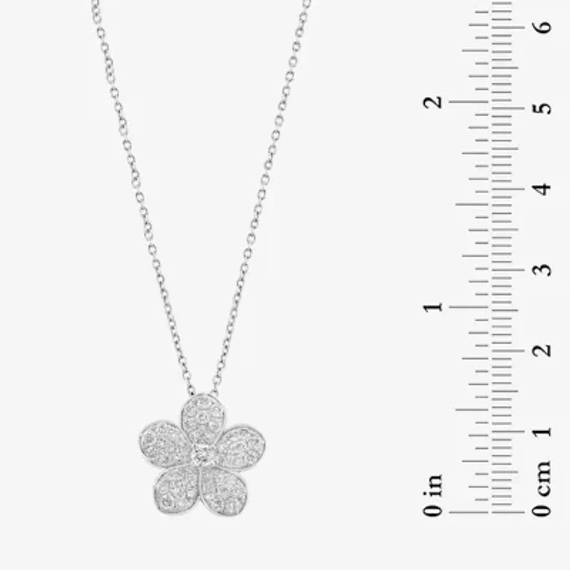 Effy  (E-F / Vs2-Si1) Womens 3/4 CT. T.W. Lab Grown White Diamond Sterling Silver Flower 16 Inch Pendant Necklace