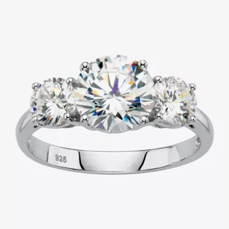 Diamonart Womens CT. T.W. Cubic Zirconia Platinum Over Silver Round Engagement Ring