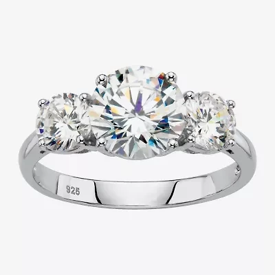 Diamonart Womens CT. T.W. Cubic Zirconia Platinum Over Silver Round Engagement Ring