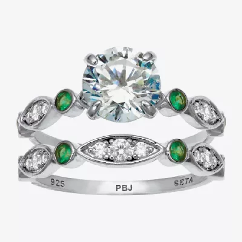 Diamonart Womens 2 1/2 CT. T.W. Cubic Zirconia Platinum Over Silver Round Bridal Set