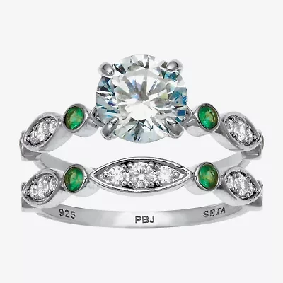 Diamonart Womens 2 1/2 CT. T.W. Cubic Zirconia Platinum Over Silver Round Bridal Set