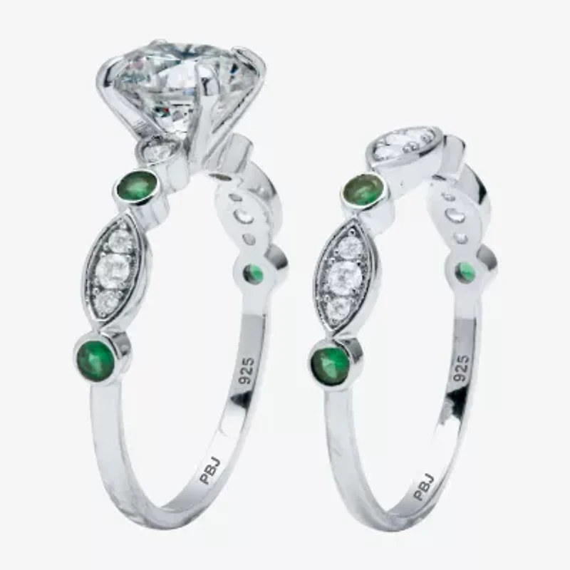 Diamonart Womens 2 1/2 CT. T.W. Cubic Zirconia Platinum Over Silver Round Bridal Set