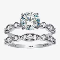 Diamonart Womens 2 1/2 CT. T.W. Cubic Zirconia Platinum Over Silver Round Bridal Set