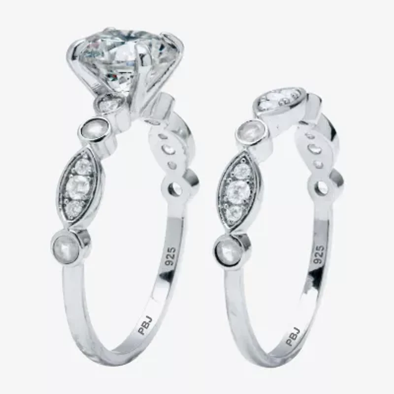Diamonart Womens 2 1/2 CT. T.W. Cubic Zirconia Platinum Over Silver Round Bridal Set