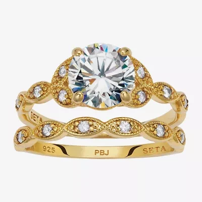 Diamonart Womens 2 1/5 CT. T.W. Cubic Zirconia 14K Gold Over Silver Round Bridal Set