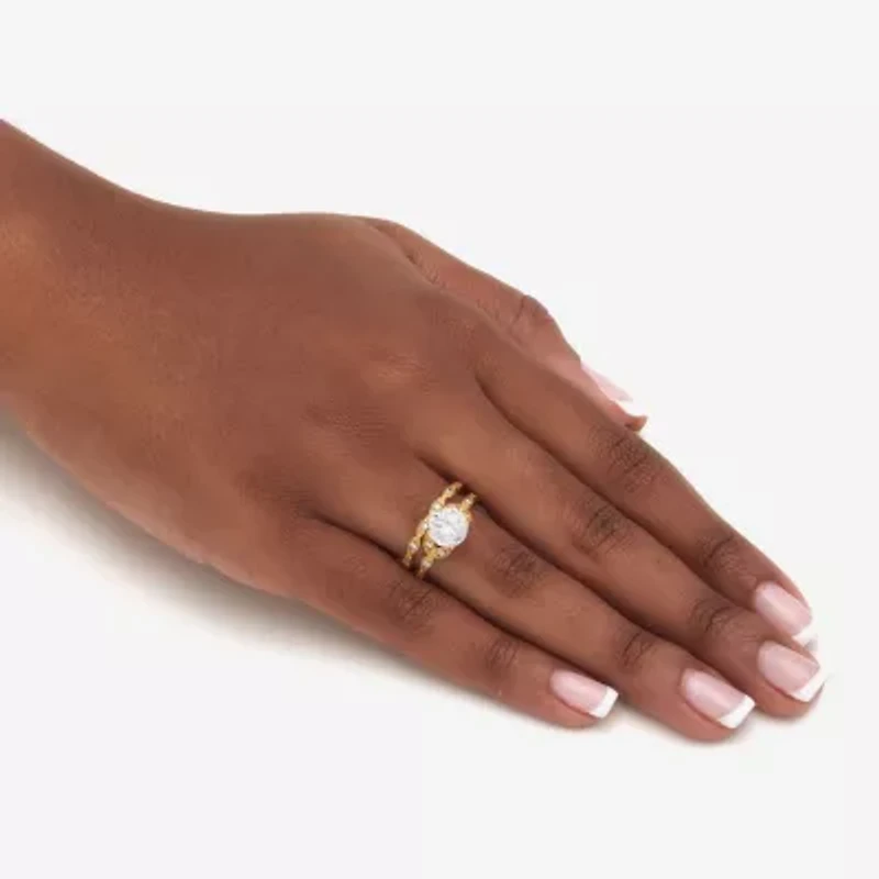 Diamonart Womens 2 1/5 CT. T.W. Cubic Zirconia 14K Gold Over Silver Round Bridal Set