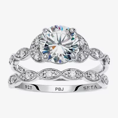 Diamonart Womens 2 1/5 CT. T.W. Cubic Zirconia Platinum Over Silver Round Bridal Set