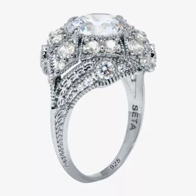 Diamonart Womens / CT. T.W. Cubic Zirconia Platinum Over Silver Round Cocktail Ring