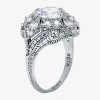 Diamonart Womens / CT. T.W. Cubic Zirconia Platinum Over Silver Round Cocktail Ring
