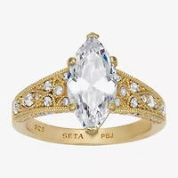 Diamonart Womens 3 1/4 CT. T.W. Cubic Zirconia 14K Gold Over Silver Diamond Engagement Ring