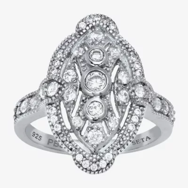 Diamonart Womens 3/4 CT. T.W. Cubic Zirconia Platinum Over Silver Round Cocktail Ring