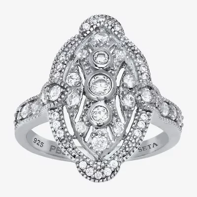 Diamonart Womens 3/4 CT. T.W. Cubic Zirconia Platinum Over Silver Round Cocktail Ring