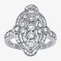 Diamonart Womens 3/4 CT. T.W. Cubic Zirconia Platinum Over Silver Round Cocktail Ring