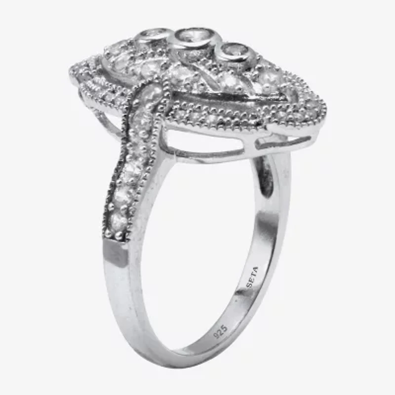 Diamonart Womens 3/4 CT. T.W. Cubic Zirconia Platinum Over Silver Round Cocktail Ring