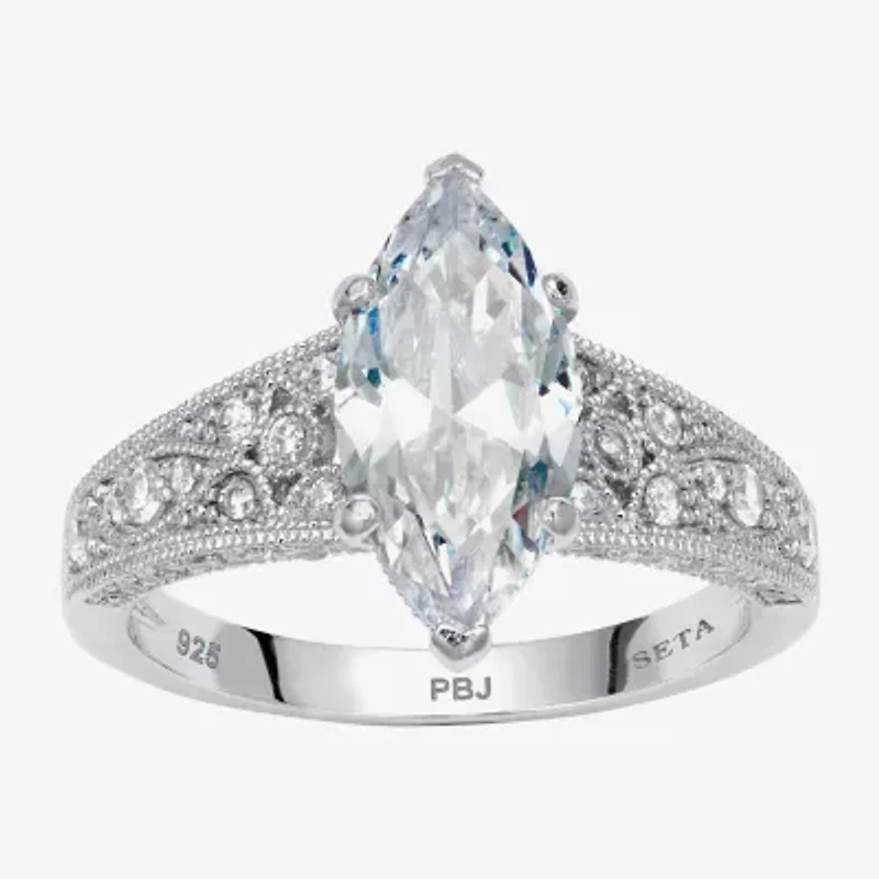 Diamonart Womens 3 1/4 CT. T.W. Cubic Zirconia Platinum Over Silver Diamond Engagement Ring