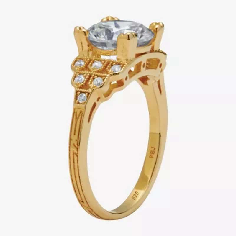 Diamonart Womens 3 CT. T.W. Cubic Zirconia 14K Gold Over Silver Round Engagement Ring