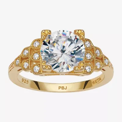 Diamonart Womens 3 CT. T.W. Cubic Zirconia 14K Gold Over Silver Round Engagement Ring
