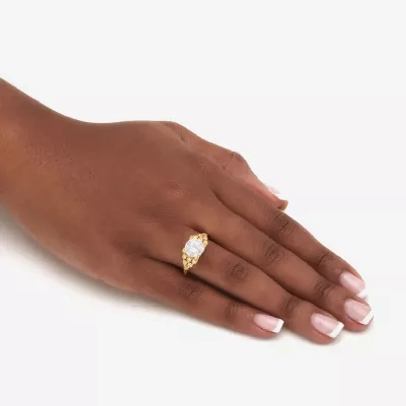 Diamonart Womens 3 CT. T.W. Cubic Zirconia 14K Gold Over Silver Round Engagement Ring