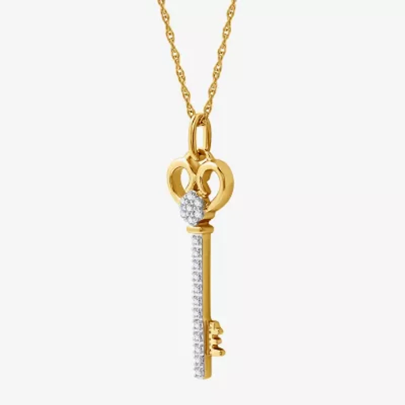 Diamond Blossom 1/10 CT.T.W. Natural Diamond 14K Yellow Gold Over Sterling SIlver Pendant Key Necklace