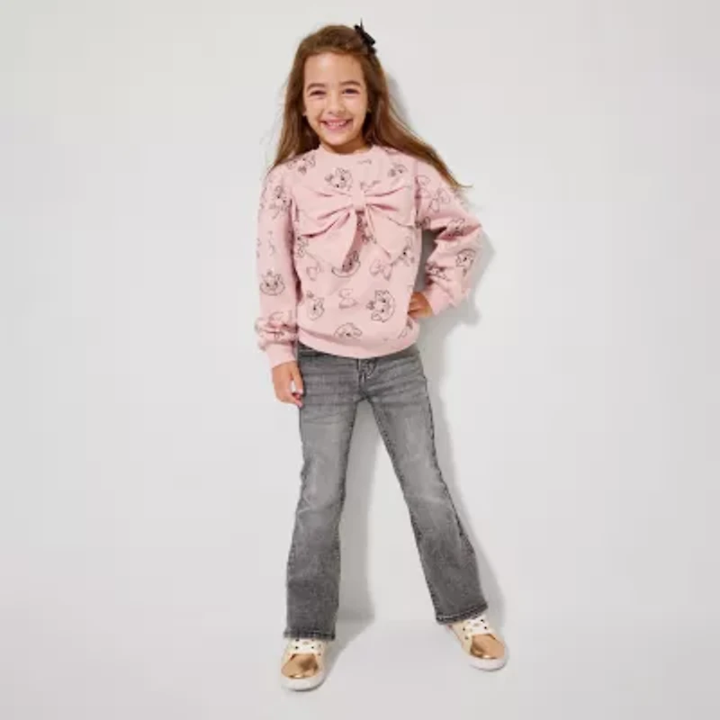 Disney Collection Little & Big Kid Girls Crew Neck Fleece Long Sleeve The Aristocats Sweatshirt