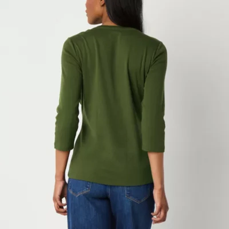 St. John's Bay Womens V Neck 3/4 Sleeve T-Shirt