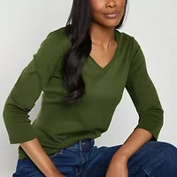 St. John's Bay Womens V Neck 3/4 Sleeve T-Shirt