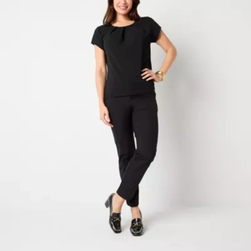 Liz Claiborne Womens Round Neck Short Sleeve Blouse