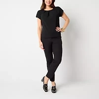 Liz Claiborne Womens Round Neck Short Sleeve Blouse