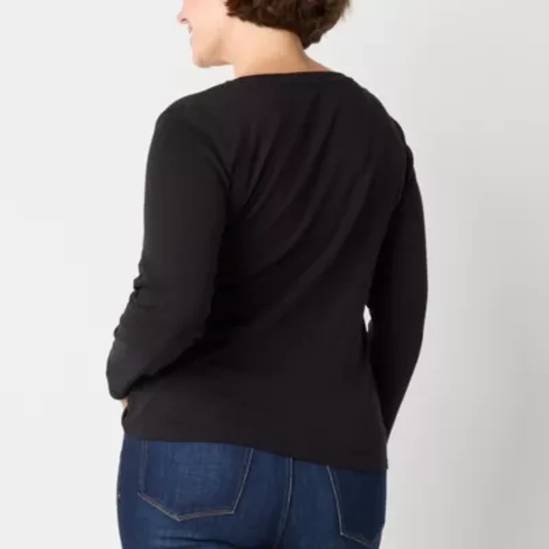 Liz Claiborne Womens V Neck Long Sleeve T-Shirt