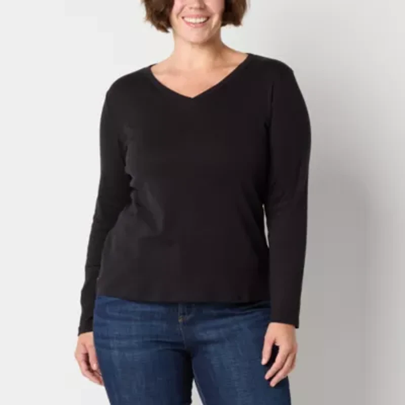 Liz Claiborne Womens V Neck Long Sleeve T-Shirt