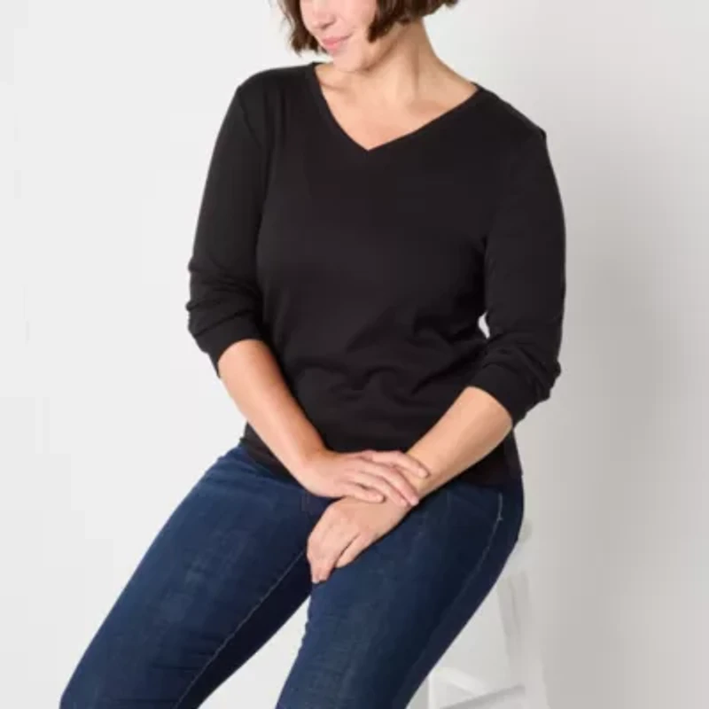 Liz Claiborne Womens V Neck Long Sleeve T-Shirt