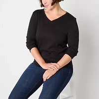 Liz Claiborne Womens V Neck Long Sleeve T-Shirt