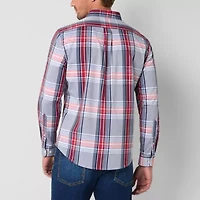 U.S. Polo Assn. Cotton Stretch Poplin Mens Y Neck Long Sleeve Classic Fit Fabric Embroidered Button-Down Shirt
