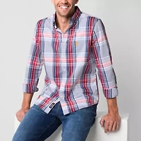 U.S. Polo Assn. Cotton Stretch Poplin Mens Y Neck Long Sleeve Classic Fit Fabric Embroidered Button-Down Shirt