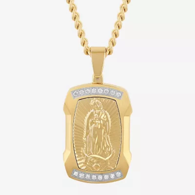Lady Of Guadalupe (G-H / I1) Mens 1/5 CT. Lab Grown White Diamond Stainless Steel Dog Tag 24 Inch Pendant Necklace