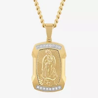 Lady Of Guadalupe (G-H / I1) Mens 1/5 CT. Lab Grown White Diamond Stainless Steel Dog Tag 24 Inch Pendant Necklace