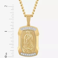 Lady Of Guadalupe (G-H / I1) Mens 1/5 CT. Lab Grown White Diamond Stainless Steel Dog Tag 24 Inch Pendant Necklace